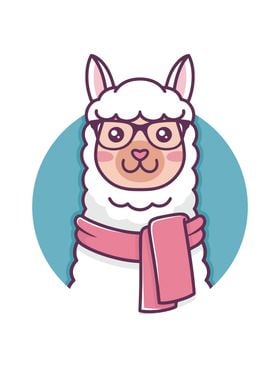 Cute Kawaii Hipster Llama