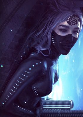 Cyberpunk Woman in Suit