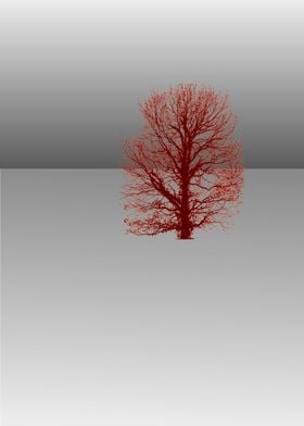 Red Tree in grey landscape