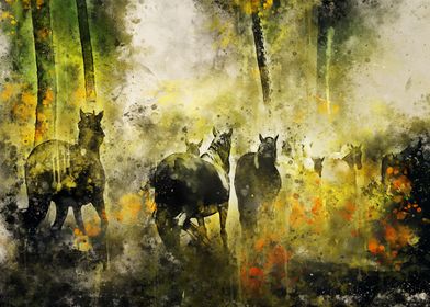 watercolor wild horses 