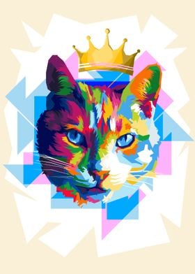 cat with crown in colorful