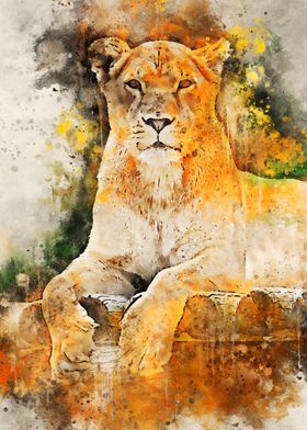 watercolor lionesses