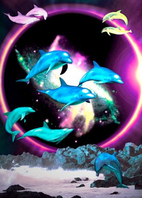 Space Trippy Neon Dolphins