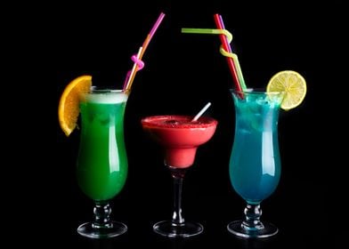 three colorful cocktails