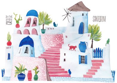 Stylized Santorini house