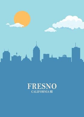 fresno City Skyline blue