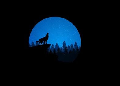 Animal Artistic Wolf Moon 