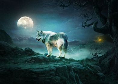  Wolf  Animals Moon Nig