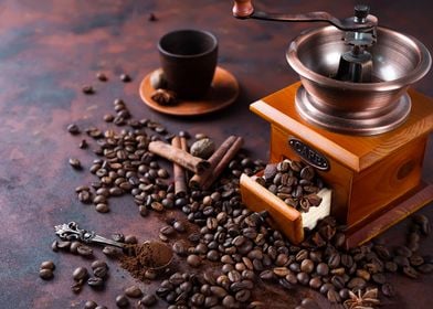 coffee beans with grinder