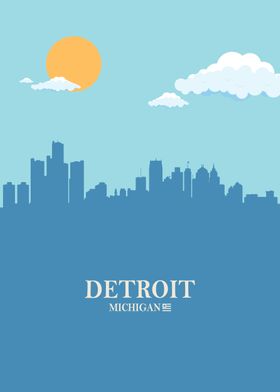 Detroit City Skyline blue