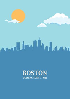 Boston City Skyline blue