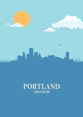 Portland City Skyline Blue