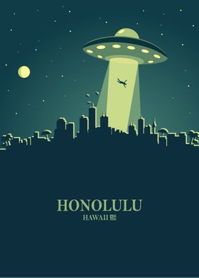 Honolulu City Skyline Ufo