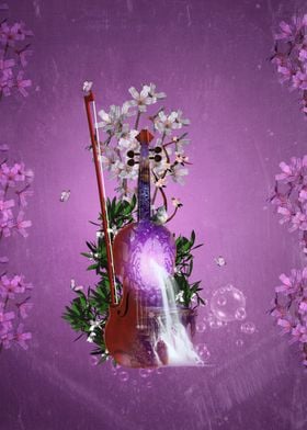 Violin with waterfall