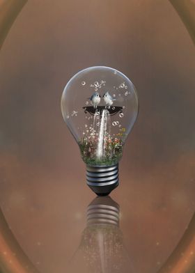 Ligh bulb with birds