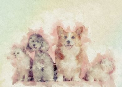 watercolor cat and dog