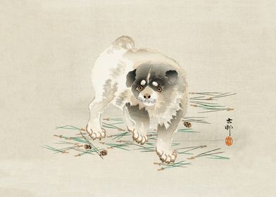 Confused dog woodblock art