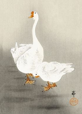 White Geese woodblock art