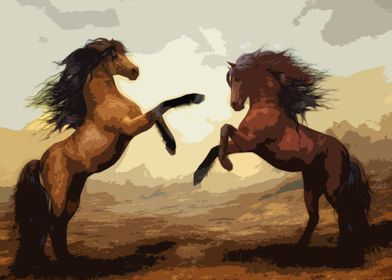 2 horses graphic style