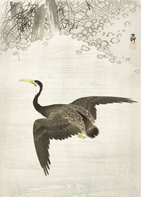 Flying Cormorant woodblock