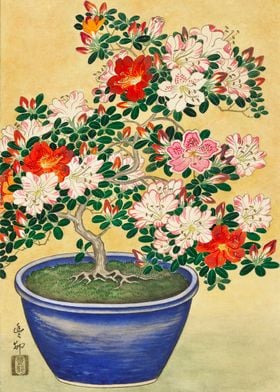 Azalea flowers woodblock