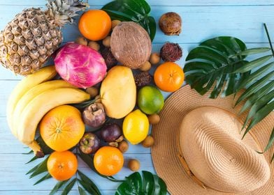 Fruits and hat