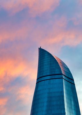 Flame Towers at sunset