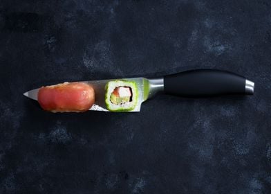 Sushi served on knife