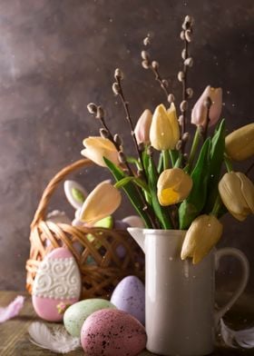 Tulips with easter eggs