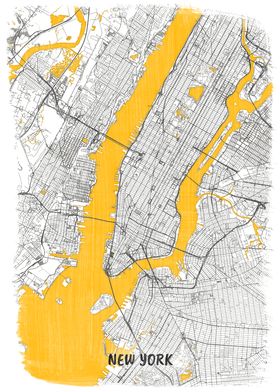 New York USA Map Yellow