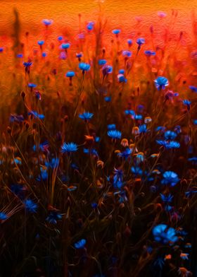 Blue Flowers in the Grass