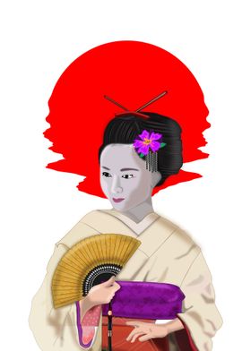 Geisha and flag in water