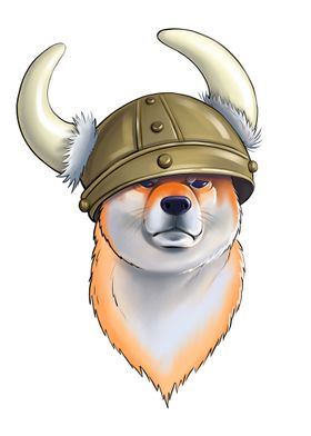 Shiba with Viking Helmet 
