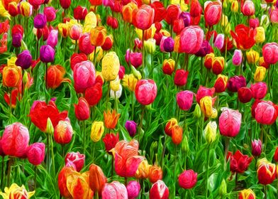 Colorful Tulip Field