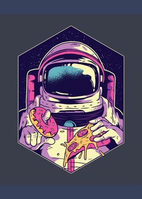Astronaut eating donut and