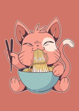 Cute cat eating ramen