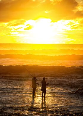 Fishermen at sunset 