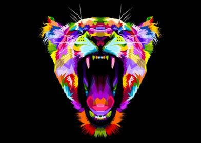 Angry Lion Face colorful