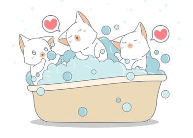 Funny cats are bathing bat