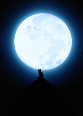 Full Moon Cat Silhouette