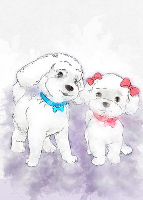 couple of dog watercolor 