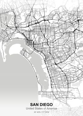 san diego city map white