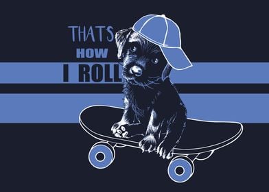 Puppy roll on skateboard