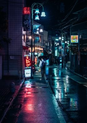 QUIET street in Tokyo rain