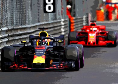 Ricciardo fighting Vettel