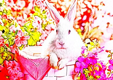 rabbit in colorful flowers