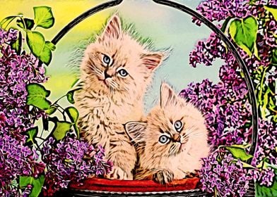 cute cat colorfull flowers