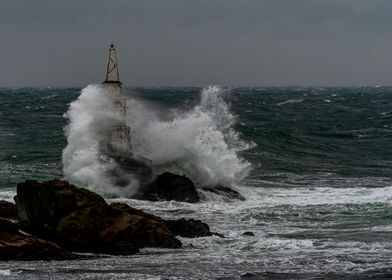 Big waves at sea storm