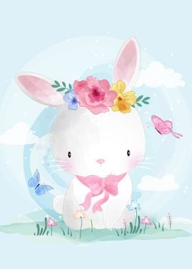 Cute bunny with flower