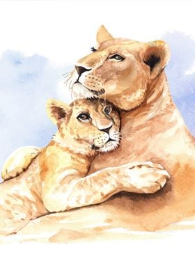  lion mom and son